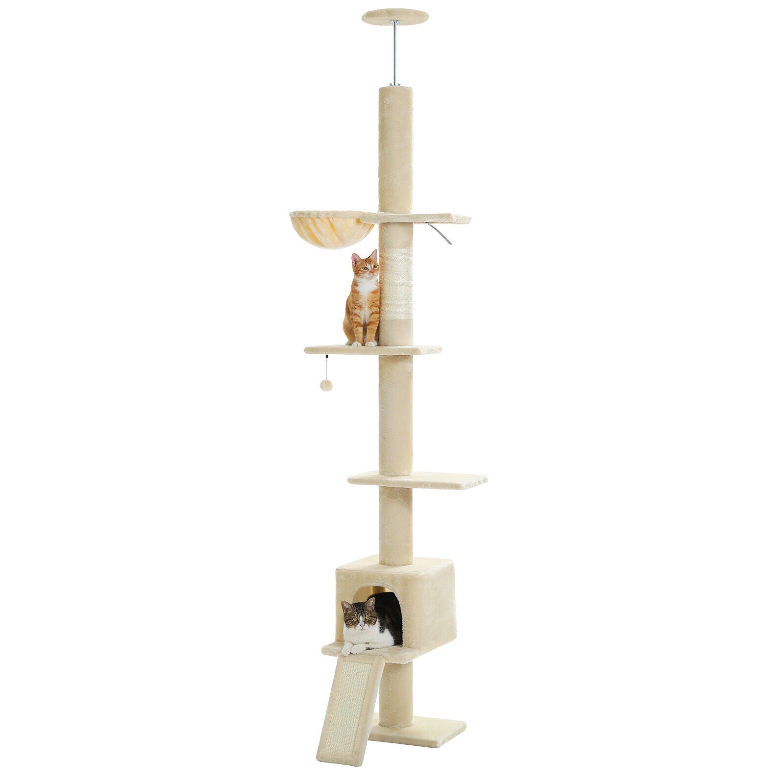 Height Adjustable Cat Tree Tower Scratching Post Ceiling High Cat Scratcher Condo Beds