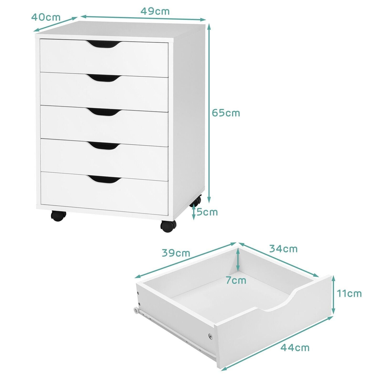 5 Chest of Drawers Filing Cabinet Rolling Storage Printer Stand