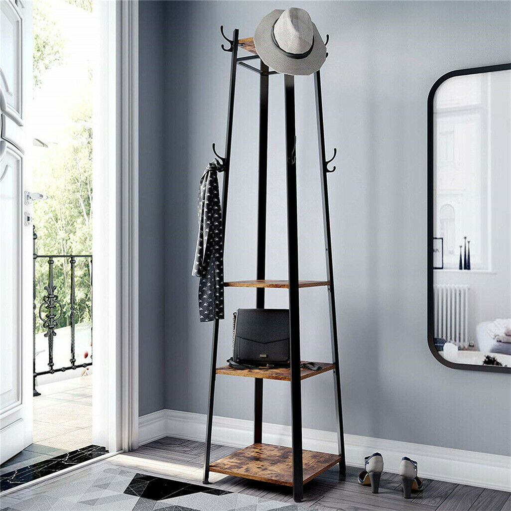 Heavy Duty Hall Tree Hat and Coat Stand with Shelves Hooks