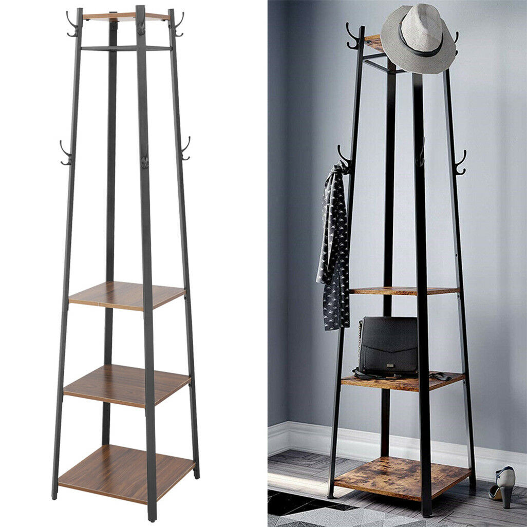 Heavy Duty Hall Tree Hat and Coat Stand with Shelves Hooks