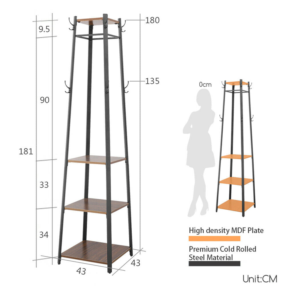 Heavy Duty Hall Tree Hat and Coat Stand with Shelves Hooks