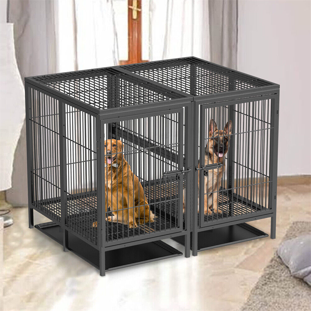 Heavy Duty Metal Dog Cage Pet Crate Playpen Kennel Wheels Anti-Bite with Tray