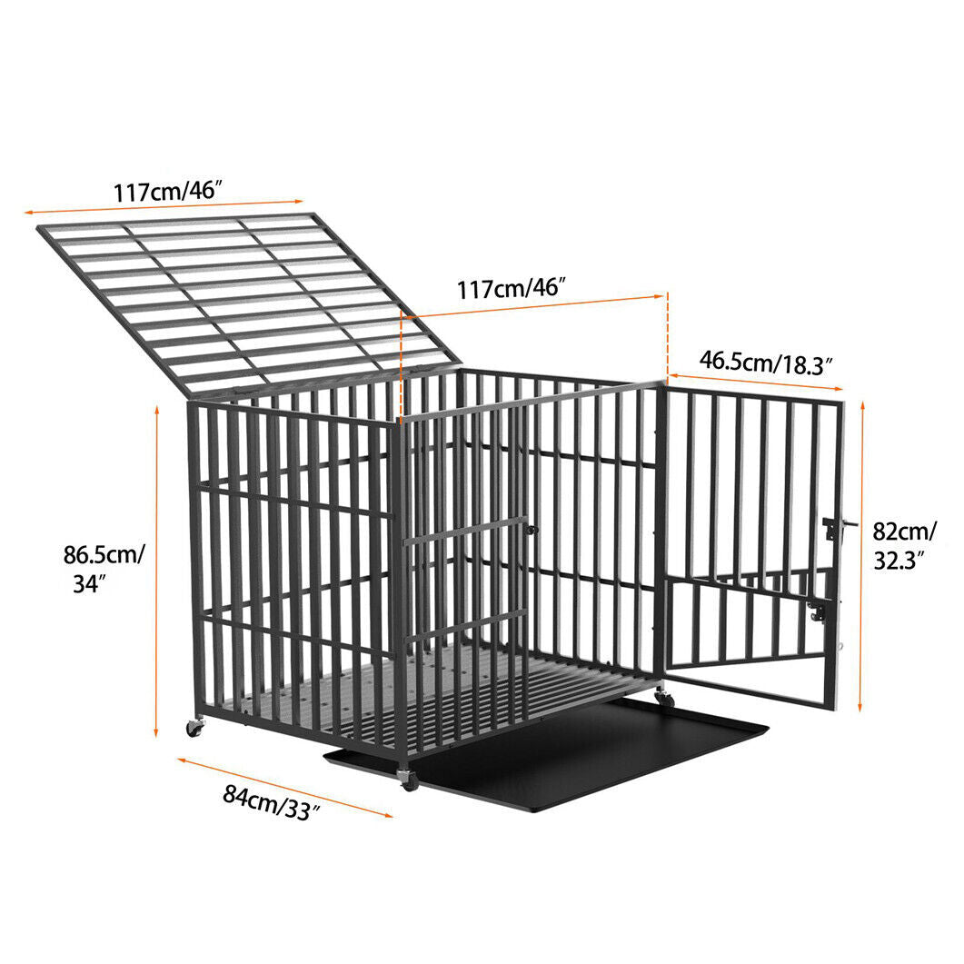 Heavy Duty Metal Dog Cage Pet Crate Playpen Kennel Wheels Anti-Bite with Tray