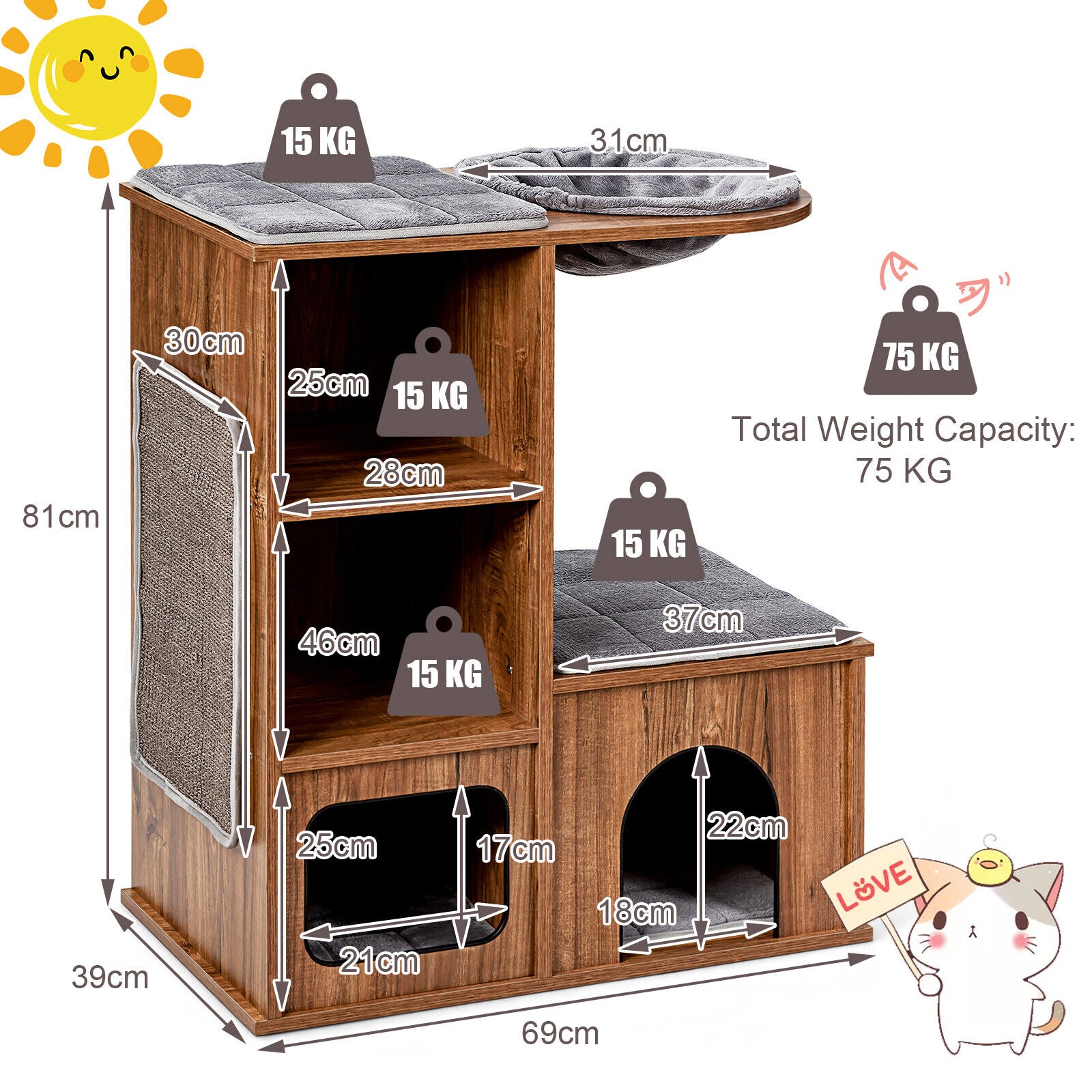 Stable Cat Climbing Tree Tower Scratching Sisal Mat Condo House