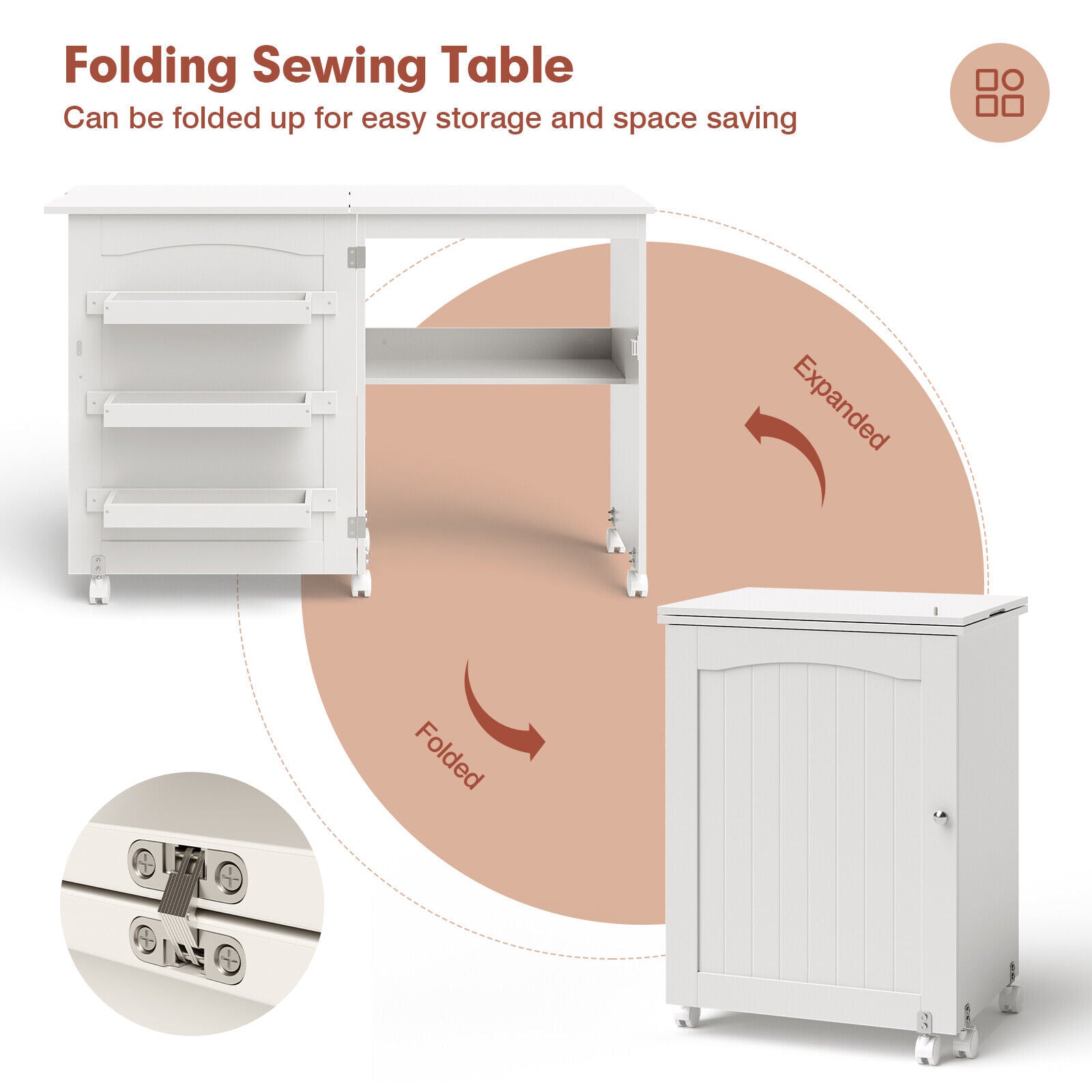 PREMIUM Folding Sewing Craft Table Shelves Storage Cabinet With Wheels