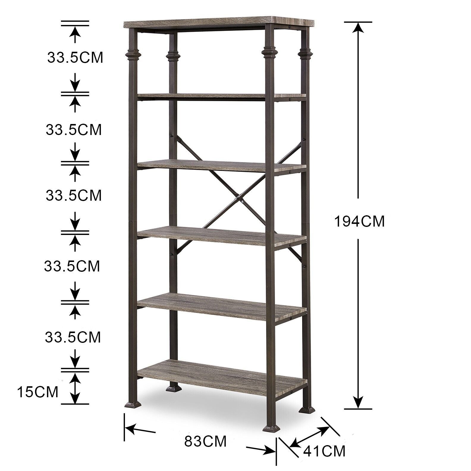 6-Tier Rustic Industrial Bookshelf Bookcase