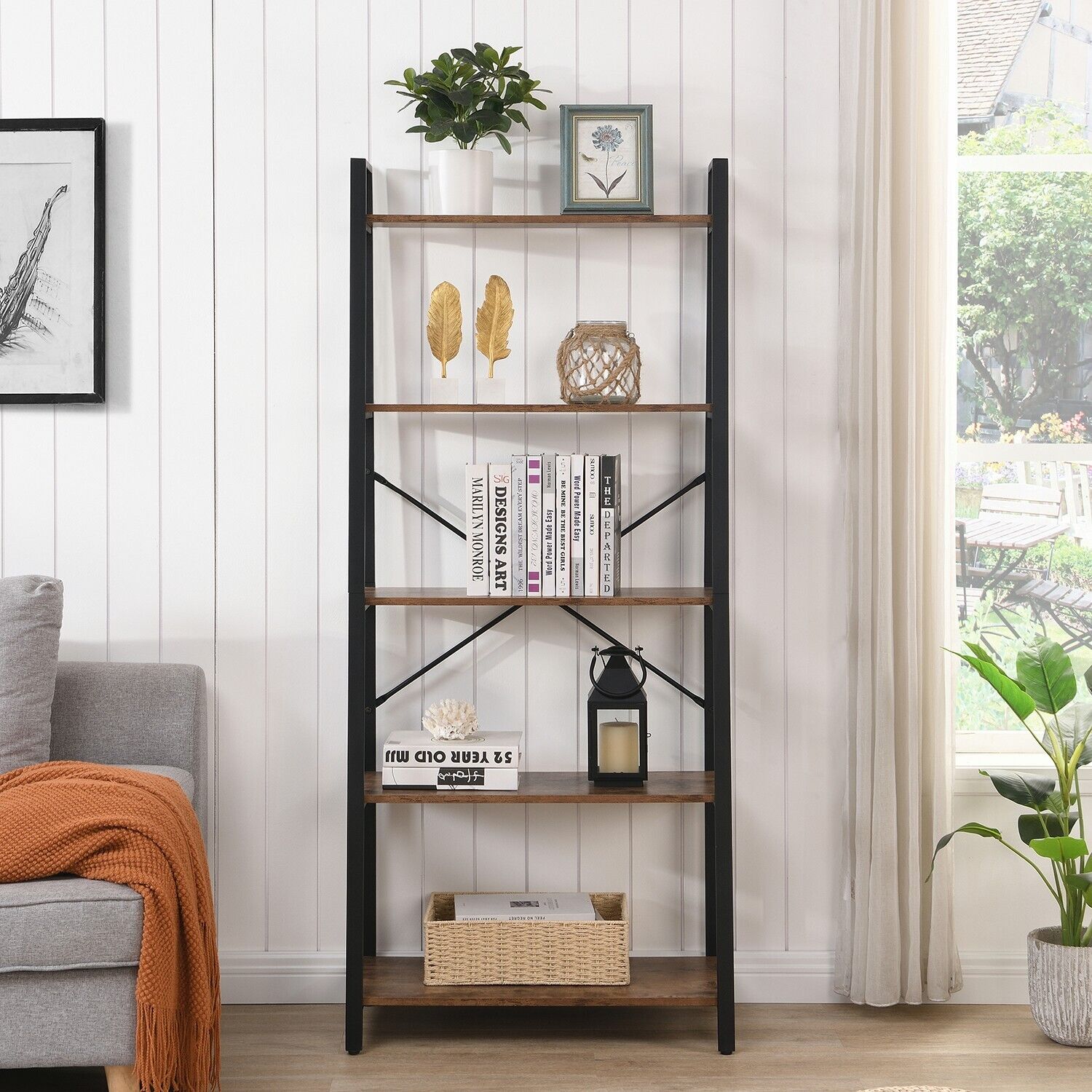 5 Tier Industrial Ladder Bookcases Display Rack – Smart Home