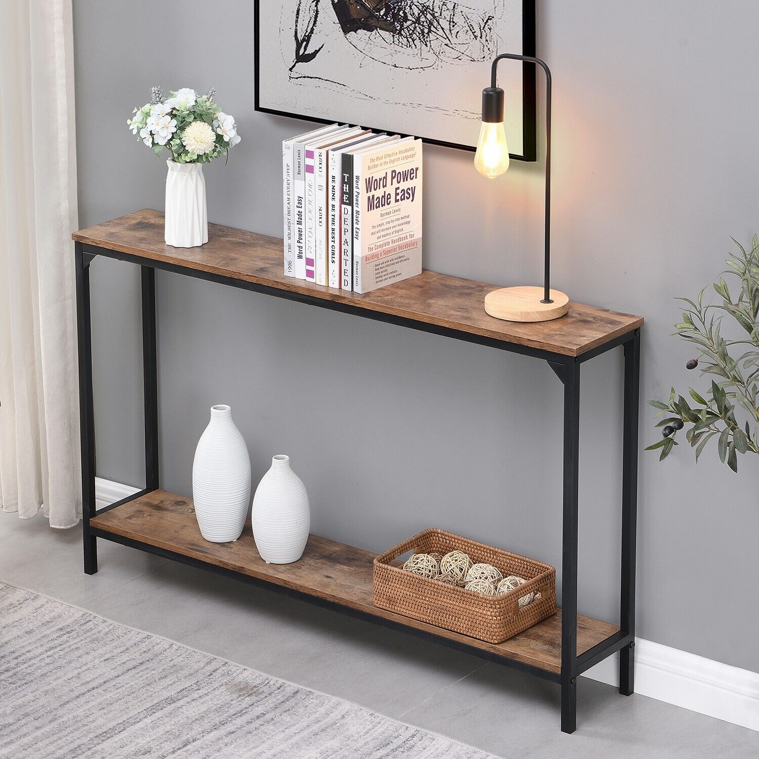 Rustic Industrial Narrow Console Table Entryway Table
