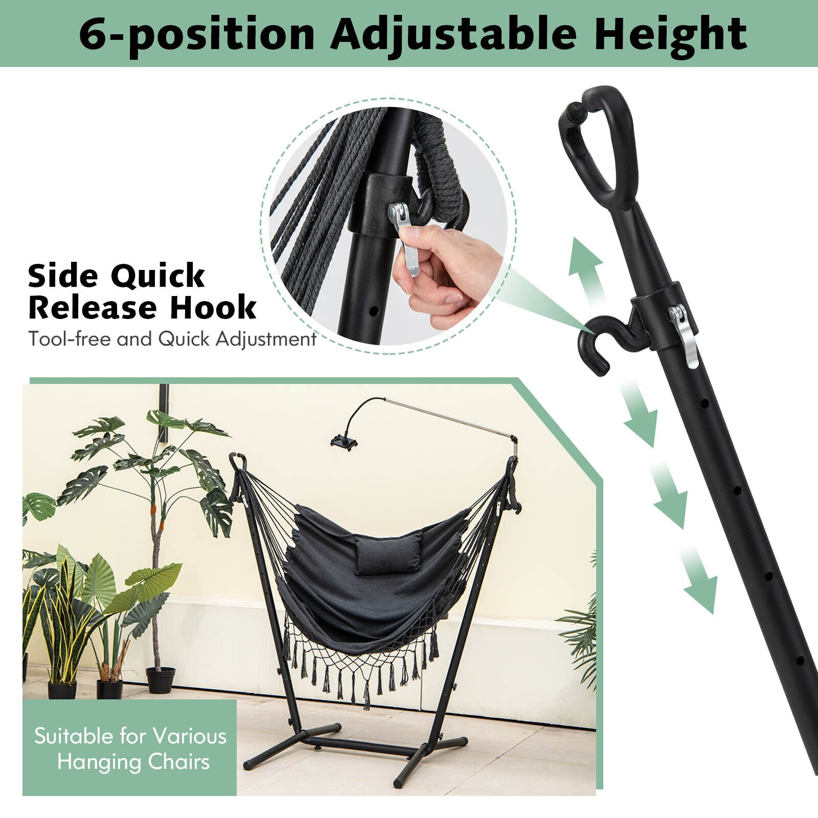 Height Adjustable Hanging Chair Hammock Chair with Stand