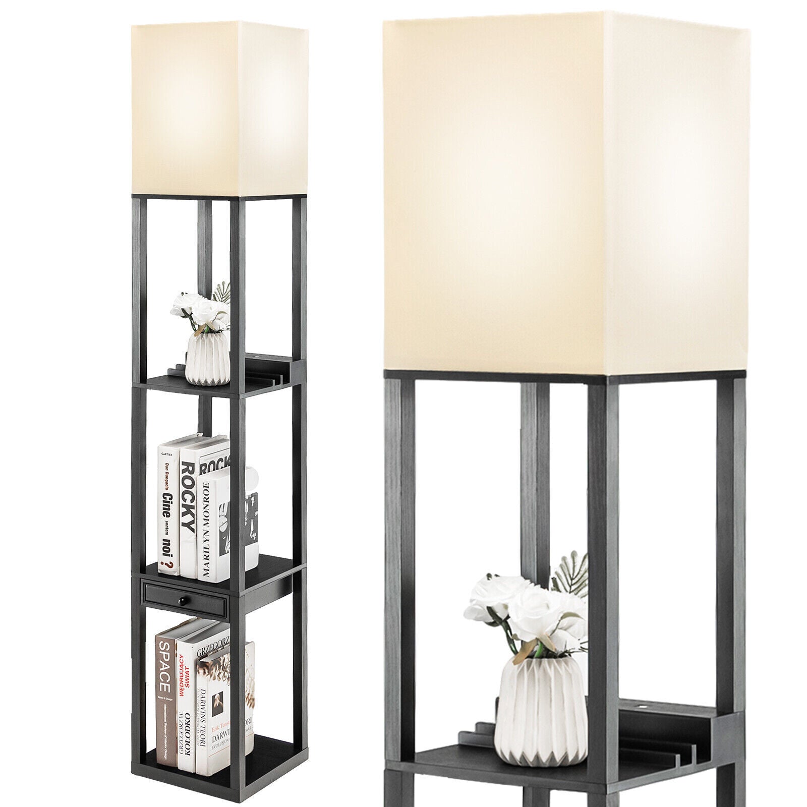 Modern Floor Lamp with Shelves and Drawer