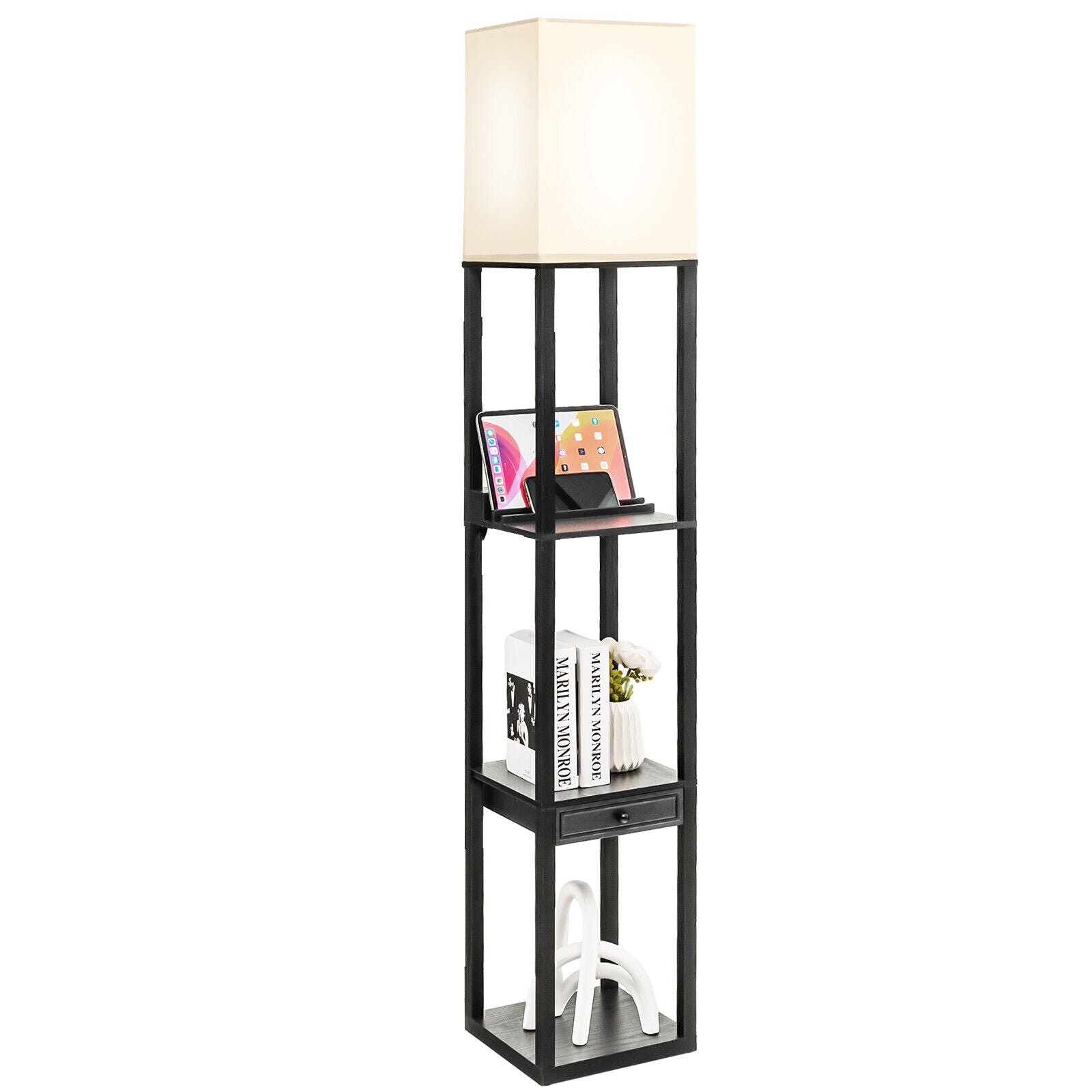 Modern Floor Lamp with Shelves and Drawer