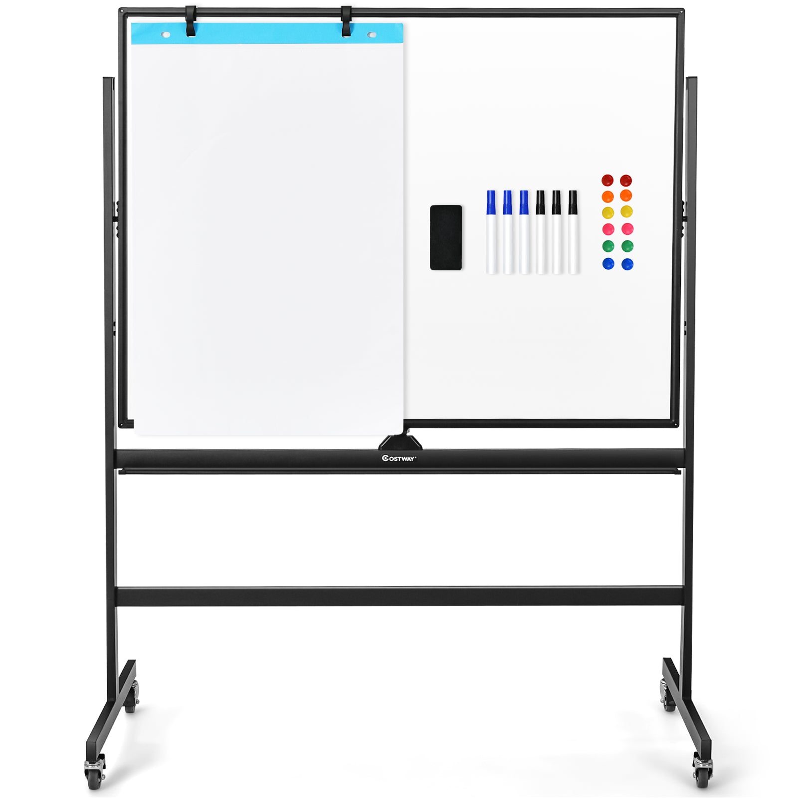 120cm x 90cm Mobile Magnetic Double-Sided Reversible Whiteboard- Black