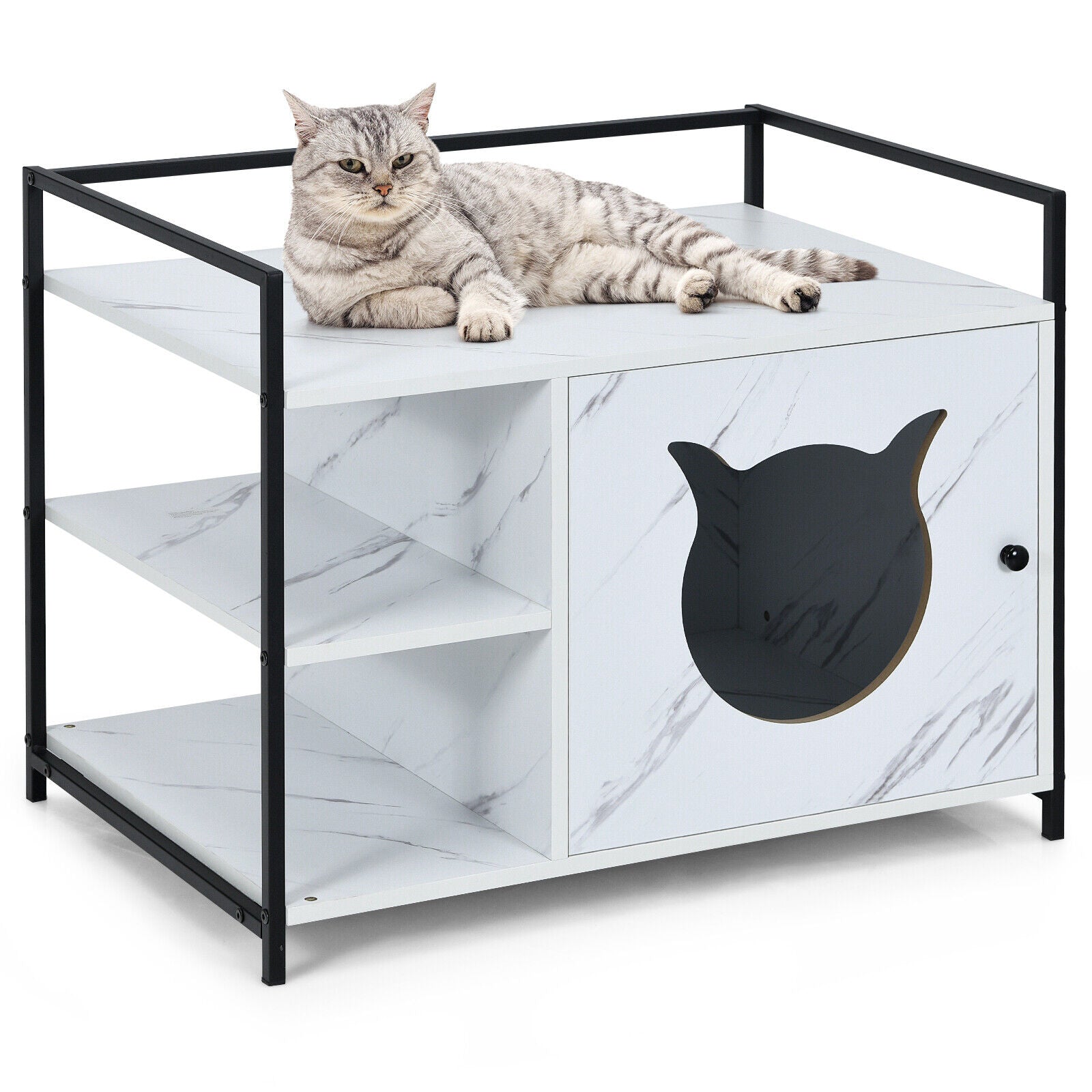 2IN1 Cat Litter Box Enclosure Kitty Hidden Cat Side Table Storage Shelf