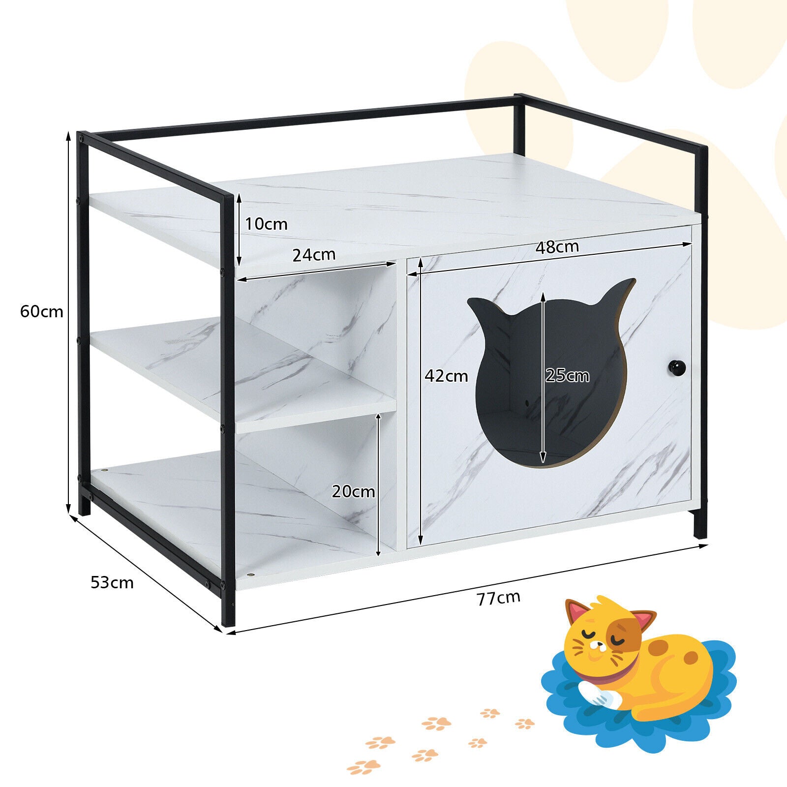 2IN1 Cat Litter Box Enclosure Kitty Hidden Cat Side Table Storage Shelf