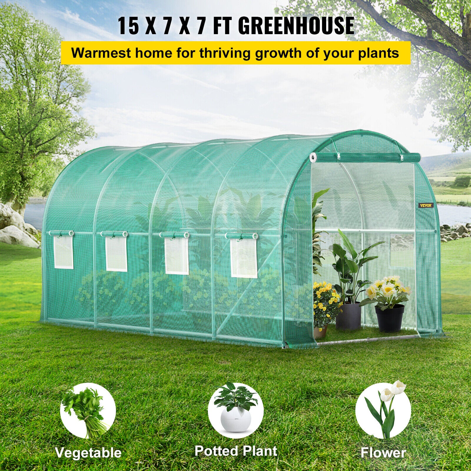 4.5x2x2M Walk in Greenhouse Green House Tunnel Garden Shed Plant Storage
