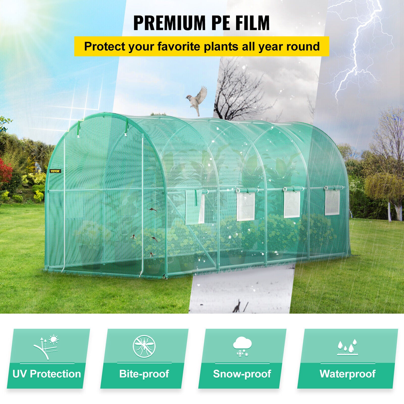 4.5x2x2M Walk in Greenhouse Green House Tunnel Garden Shed Plant Storage