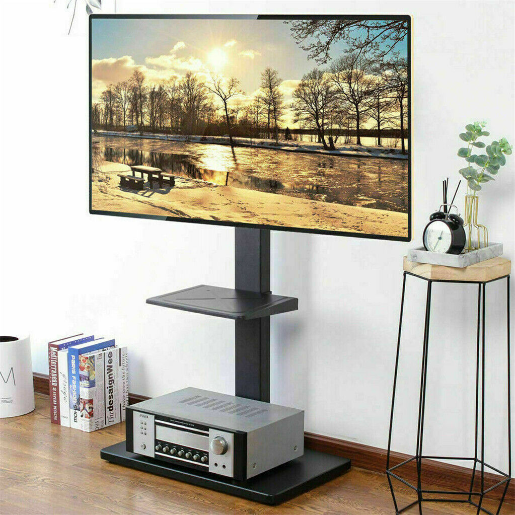 Height Adjustable 32 to 65 inch TV Floor Stand with Swivel Mount Bracket Shelf