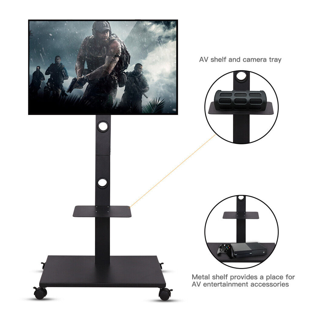 Rolling Trolley TV Floor Stand Portable Television w /Swivel VESA Bracket 32-70"
