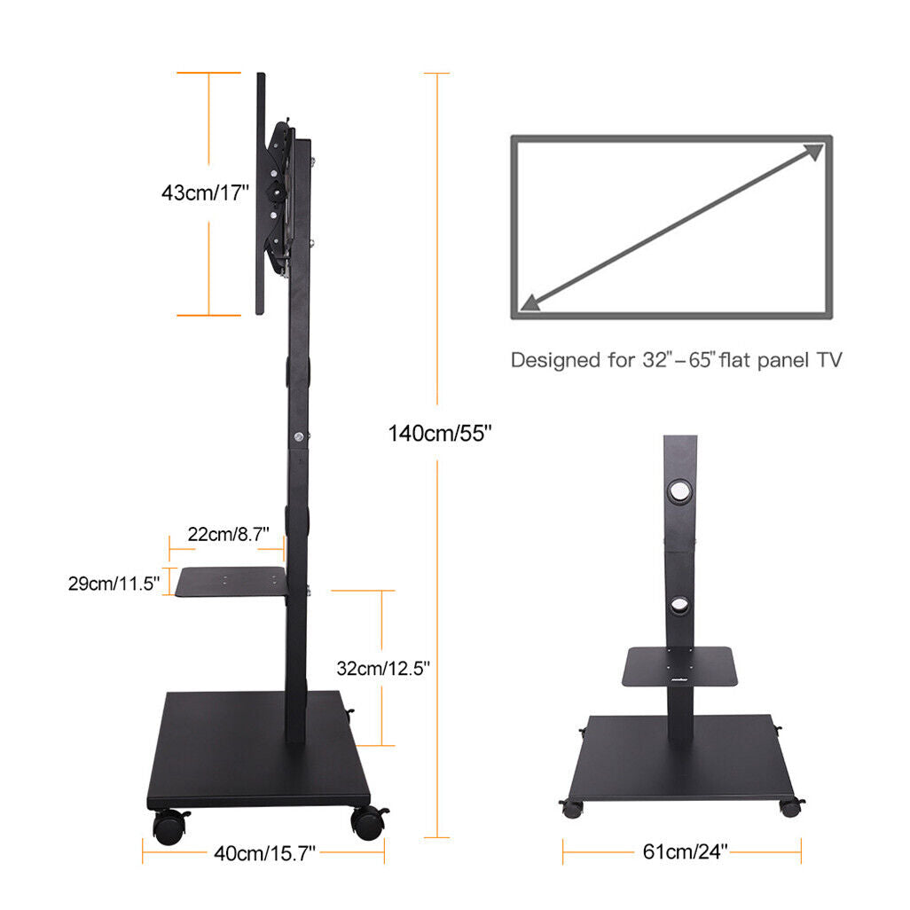 Rolling Trolley TV Floor Stand Portable Television w /Swivel VESA Brac ...