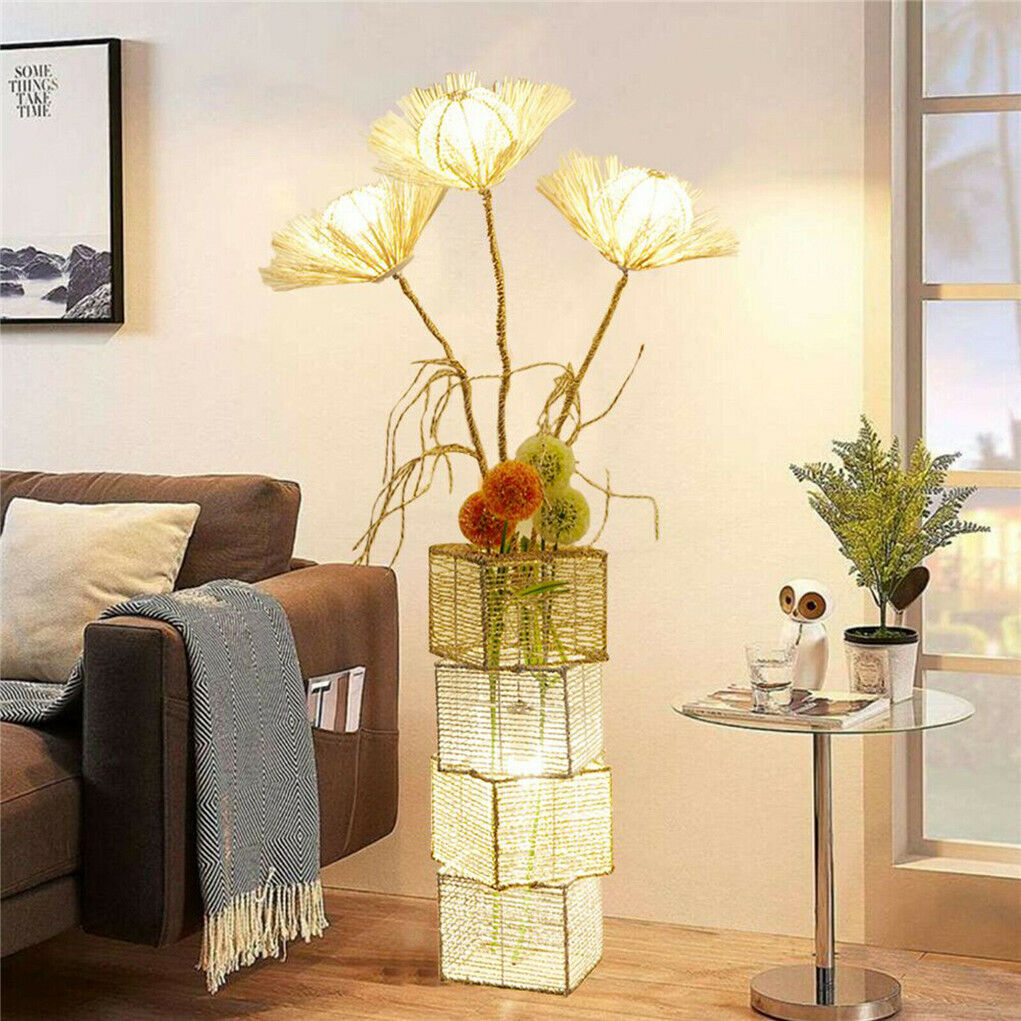 130CM LED Dimmable Standing Floor Lamp Flower Rattan Decor