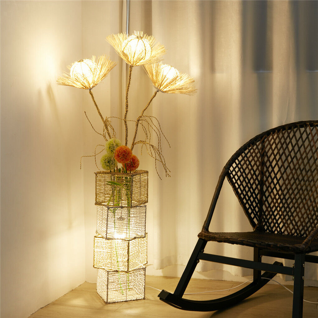 130CM LED Dimmable Standing Floor Lamp Flower Rattan Decor