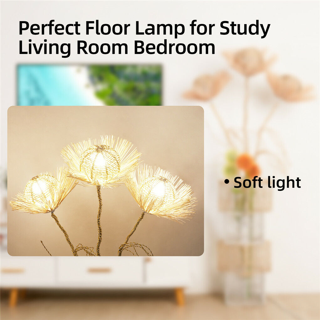 130CM LED Dimmable Standing Floor Lamp Flower Rattan Decor