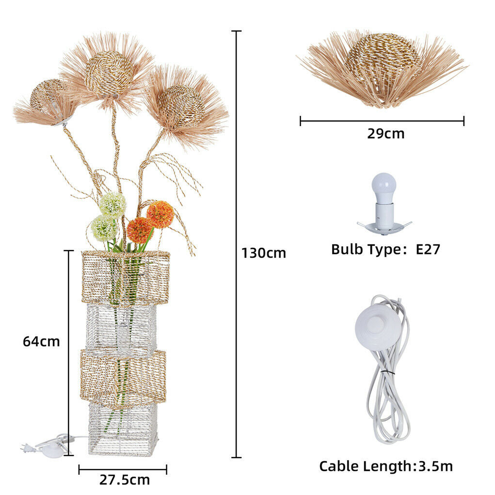 130CM LED Dimmable Standing Floor Lamp Flower Rattan Decor