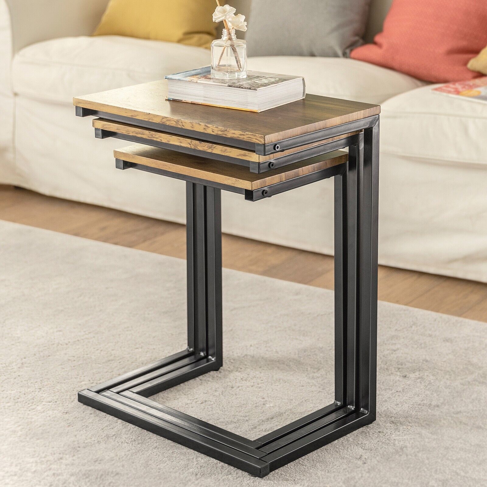Set of 3 Side Tables Industrial Style Bedside Sofa Side End Table