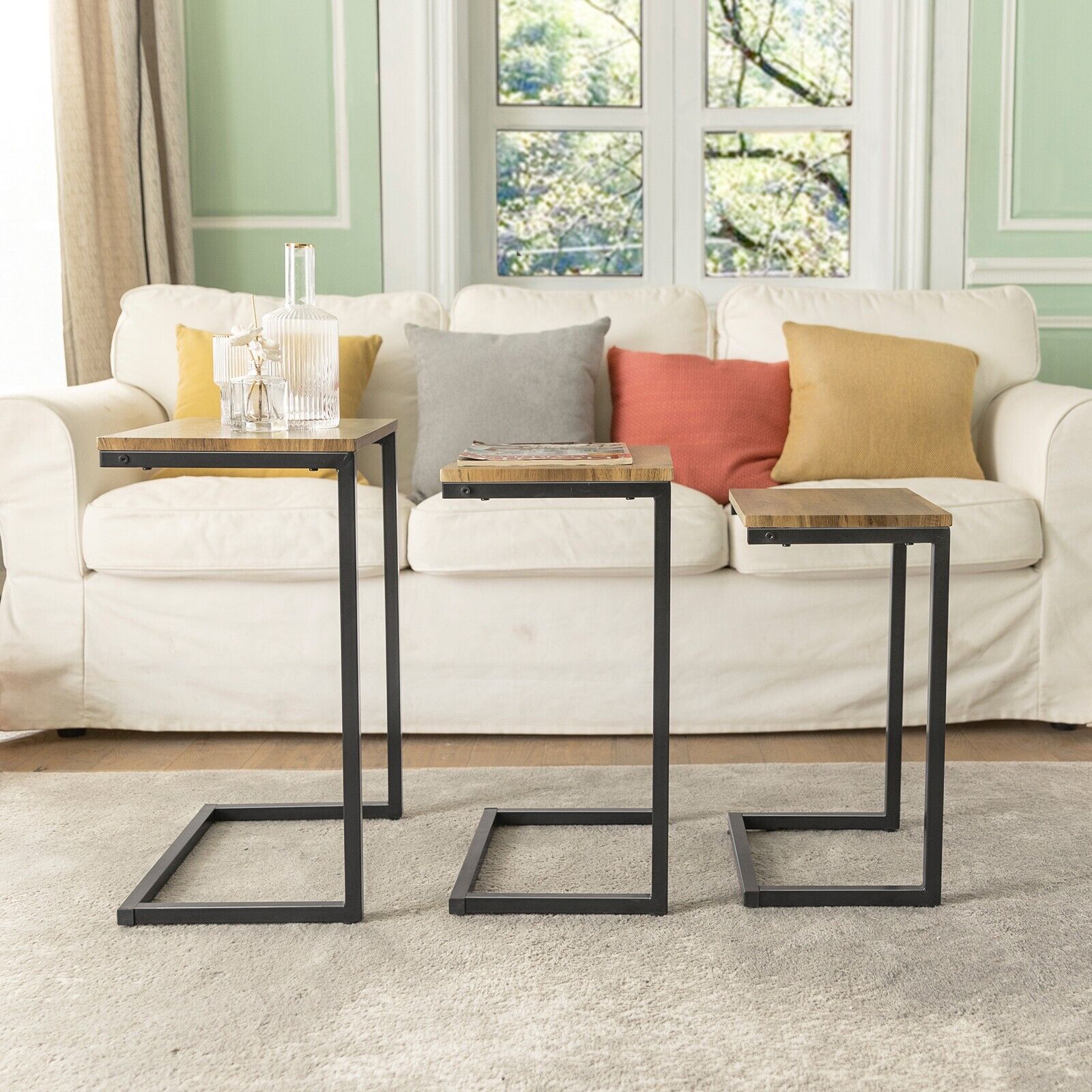 Set of 3 Side Tables Industrial Style Bedside Sofa Side End Table