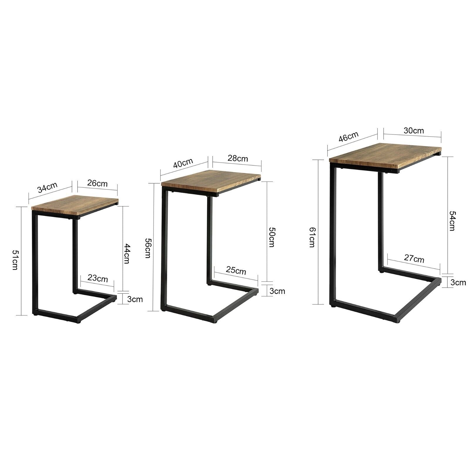 Set of 3 Side Tables Industrial Style Bedside Sofa Side End Table
