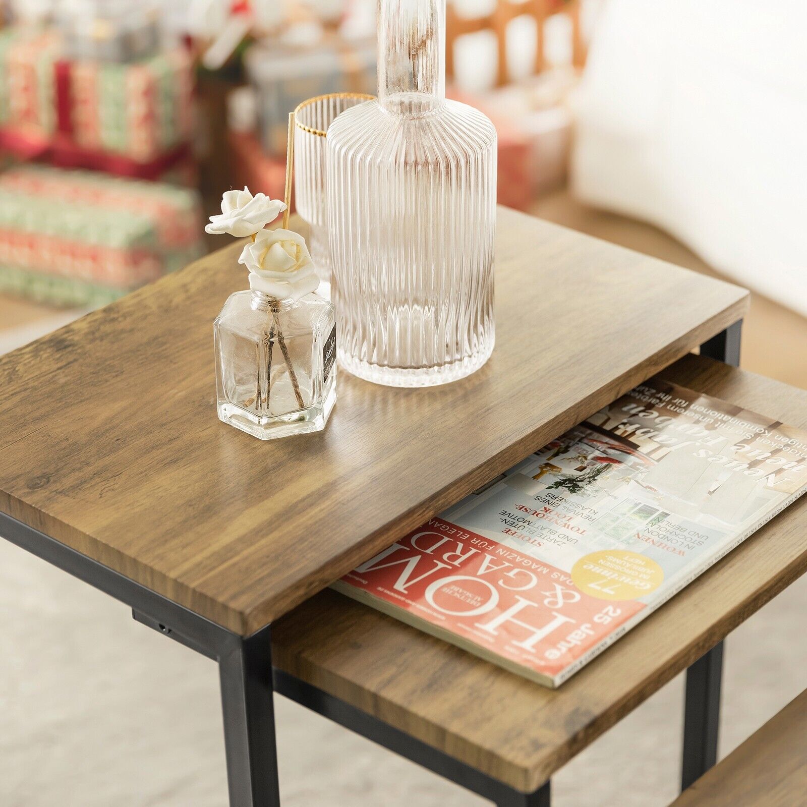 Set of 3 Side Tables Industrial Style Bedside Sofa Side End Table