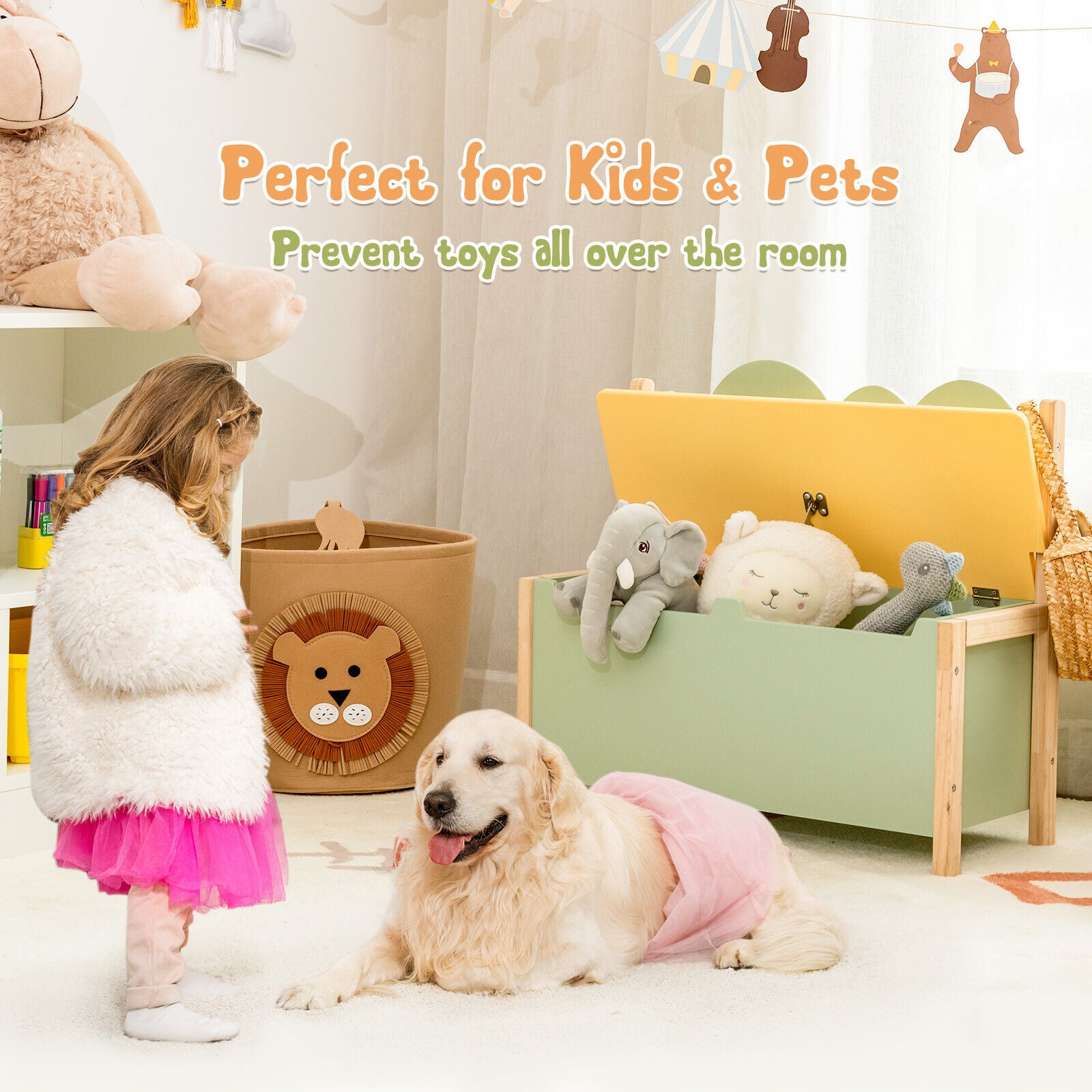 Kids Toy Storage Chest Flip-up Children Box Cabinet Bench
