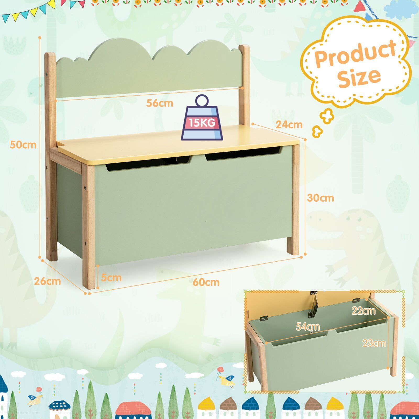 Kids Toy Storage Chest Flip-up Children Box Cabinet Bench