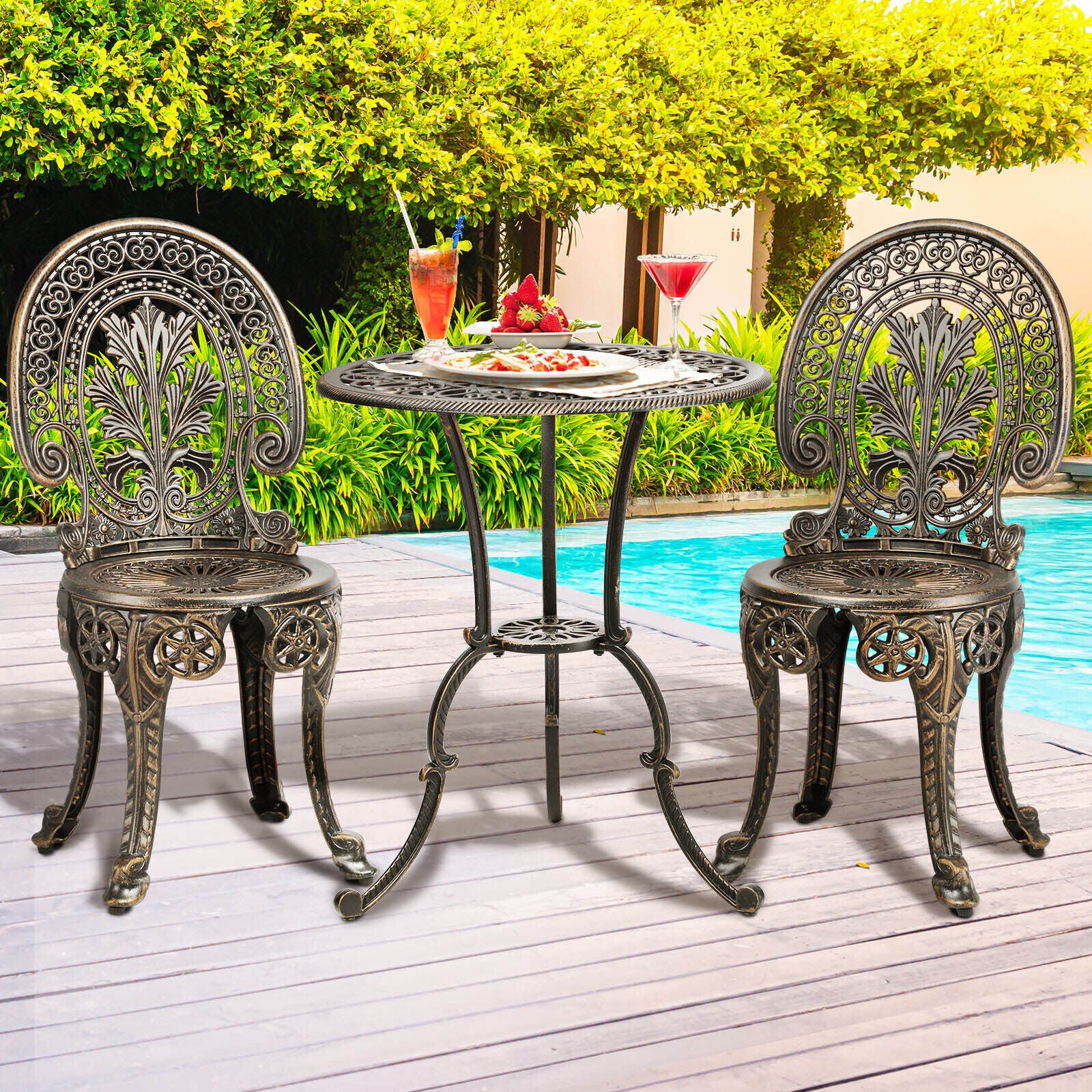 3pcs Chair Table Set Outdoor Furniture Bistro