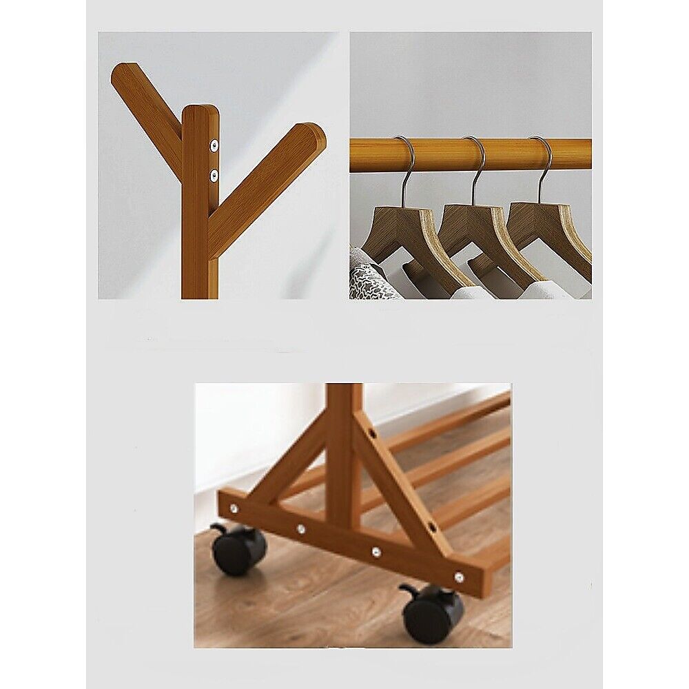 Portable Bamboo Clothes Rack Coat Garment Stand