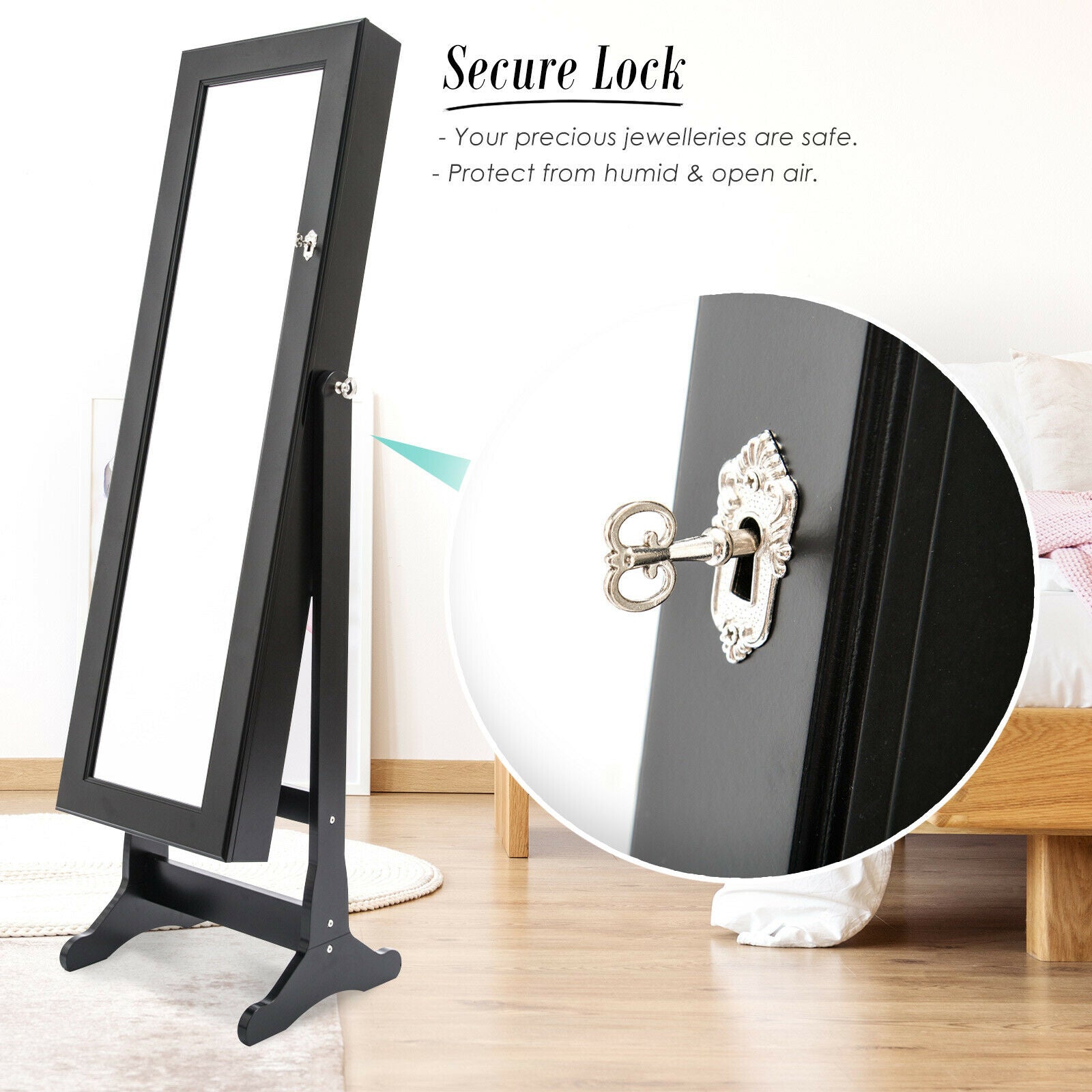 Mirror Jewellery Cabinet Storage Organizer Box Makeup BLACK