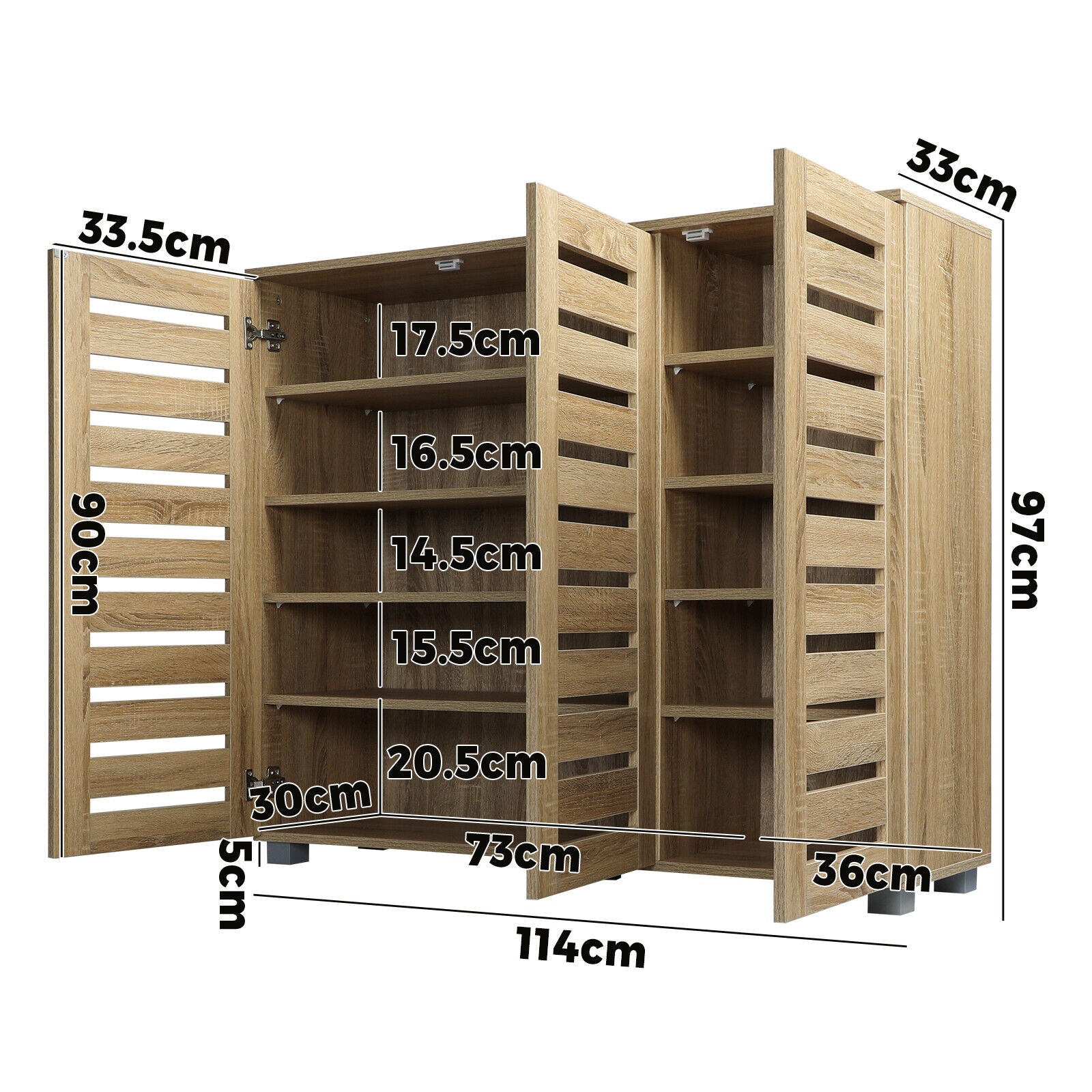 3 Doors 30 Pairs Wooden Shoes Cabinet Storage Rack Organizer Shelf