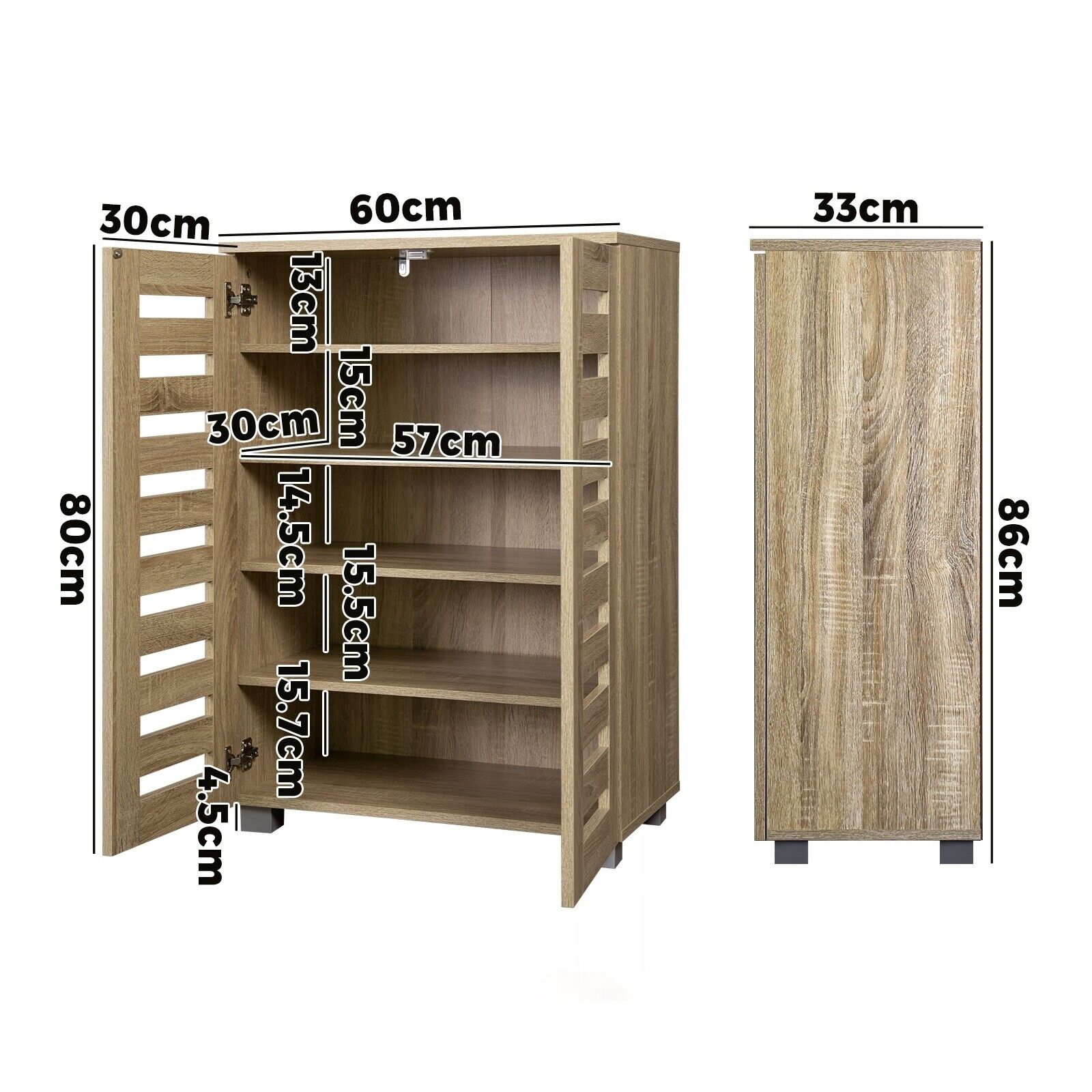 2 Doors 20 Pairs Wooden Shoes Rack Shoe Storage Cabinet