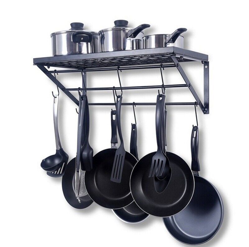 62cm Wall Mounted Kitchen Pot Pan Rack Holder Shelf
