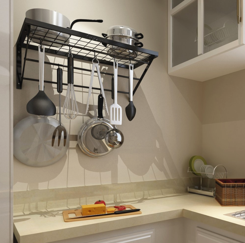 62cm Wall Mounted Kitchen Pot Pan Rack Holder Shelf