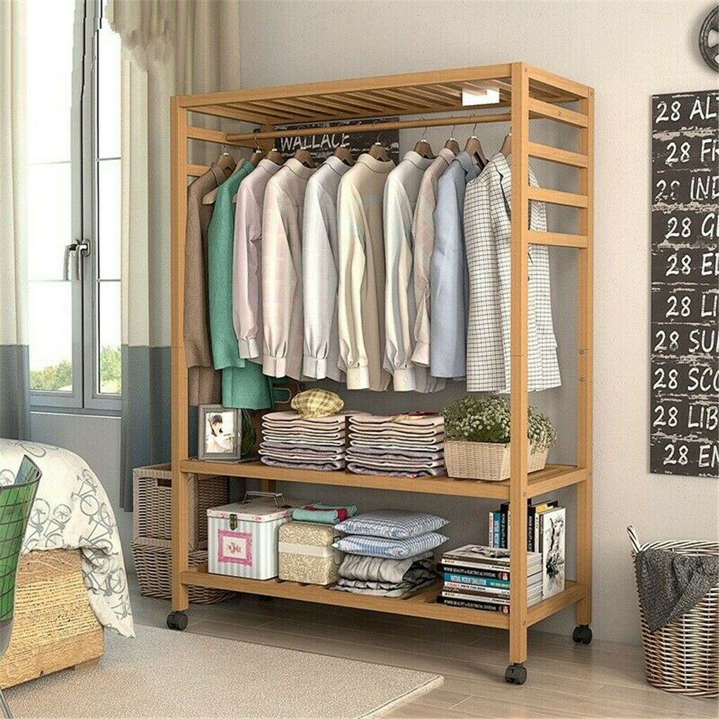 Strong Wooden Clothes Rail Scarf Cart Hanging Garment