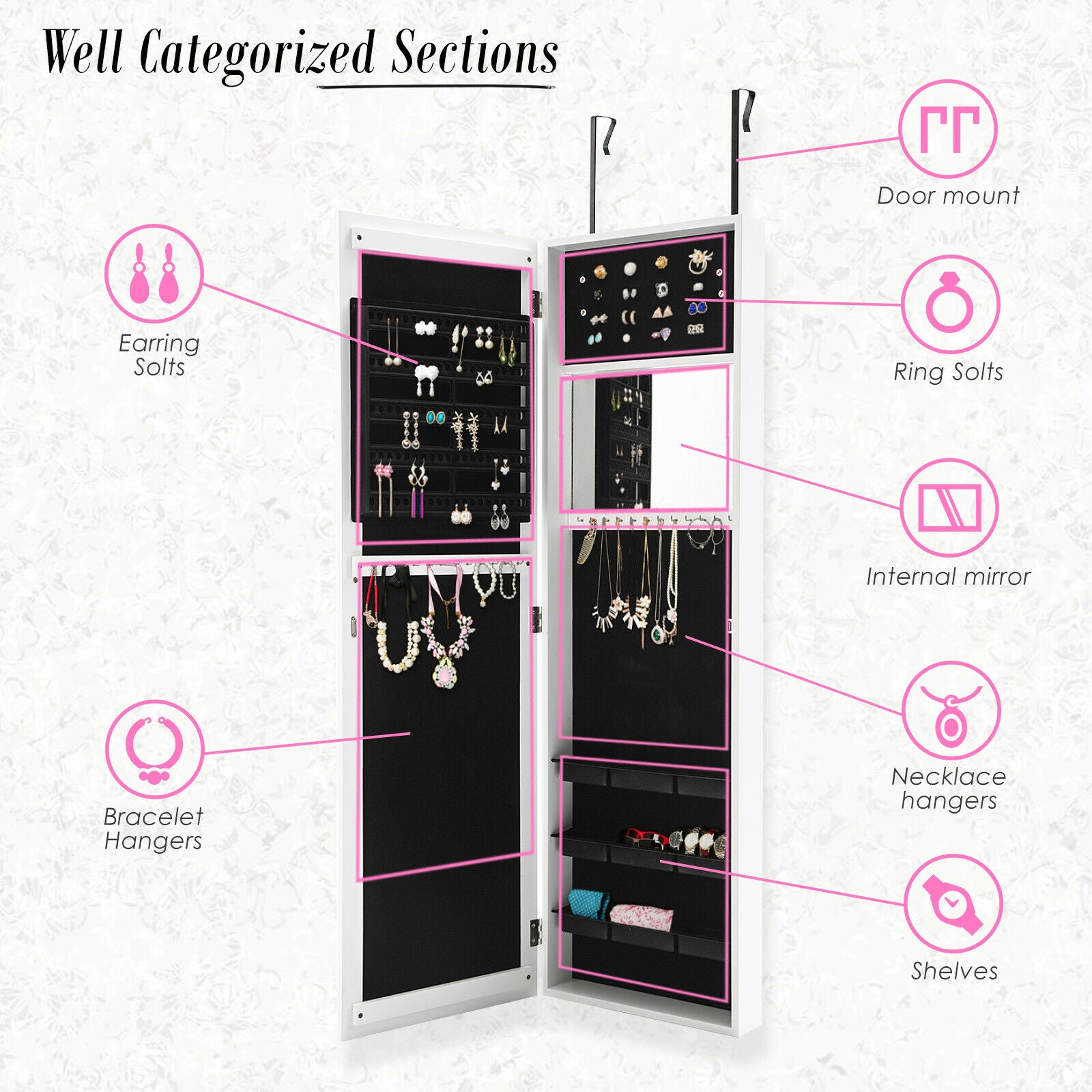 Mirror Jewellery Wall Swivel Cabinet Storage Makeup Organiser Drawer