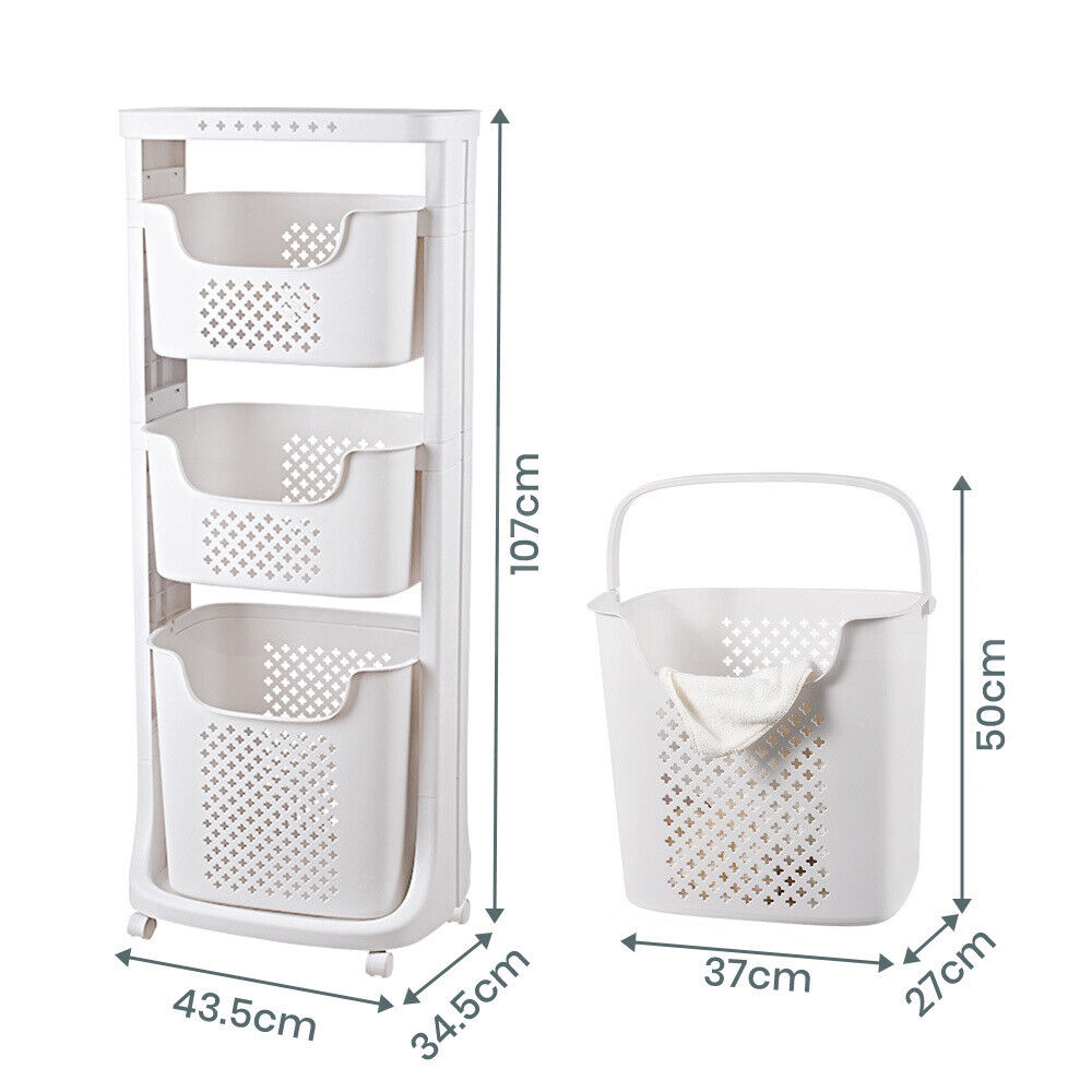Removable 3-Tier Laundry Basket Clothes Washing Storage Bin