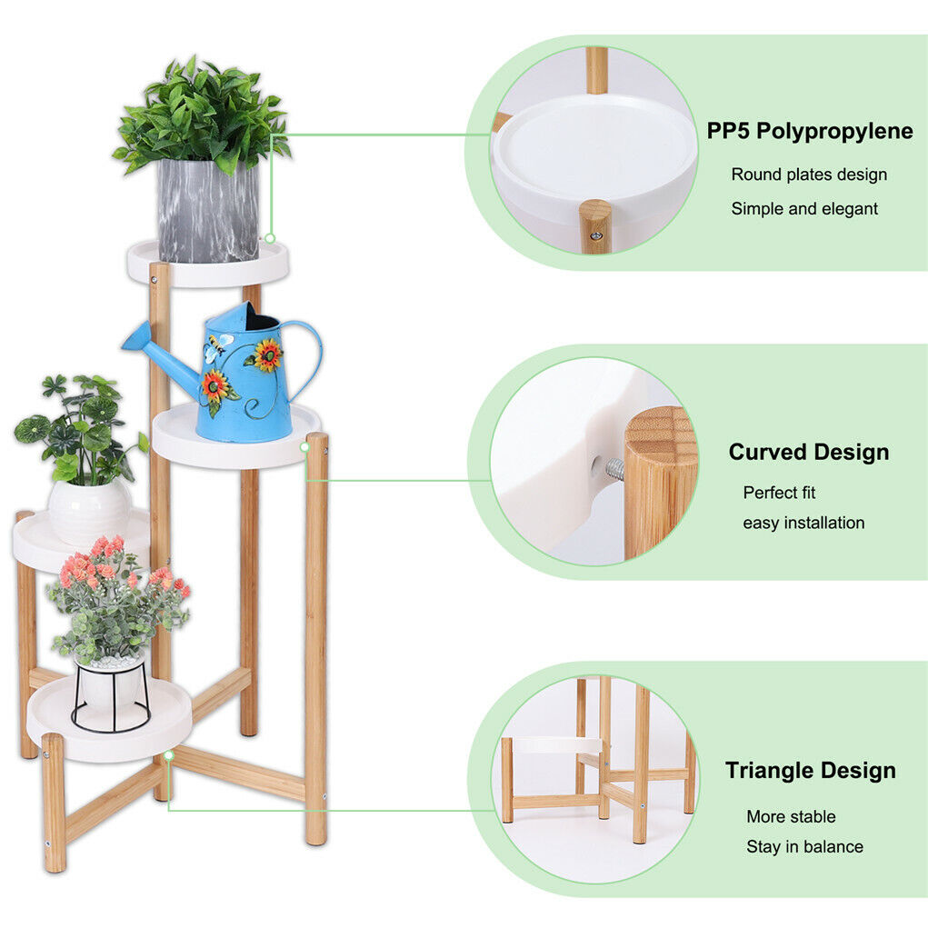 3/4 Tier Tall Plant Stand Bamboo Corner Plant Shelf