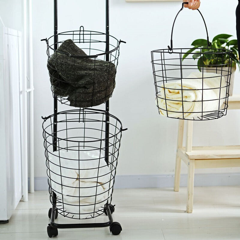 3- Tier Metal Wire Laundry Basket Dirty Clothes Storage Hamper