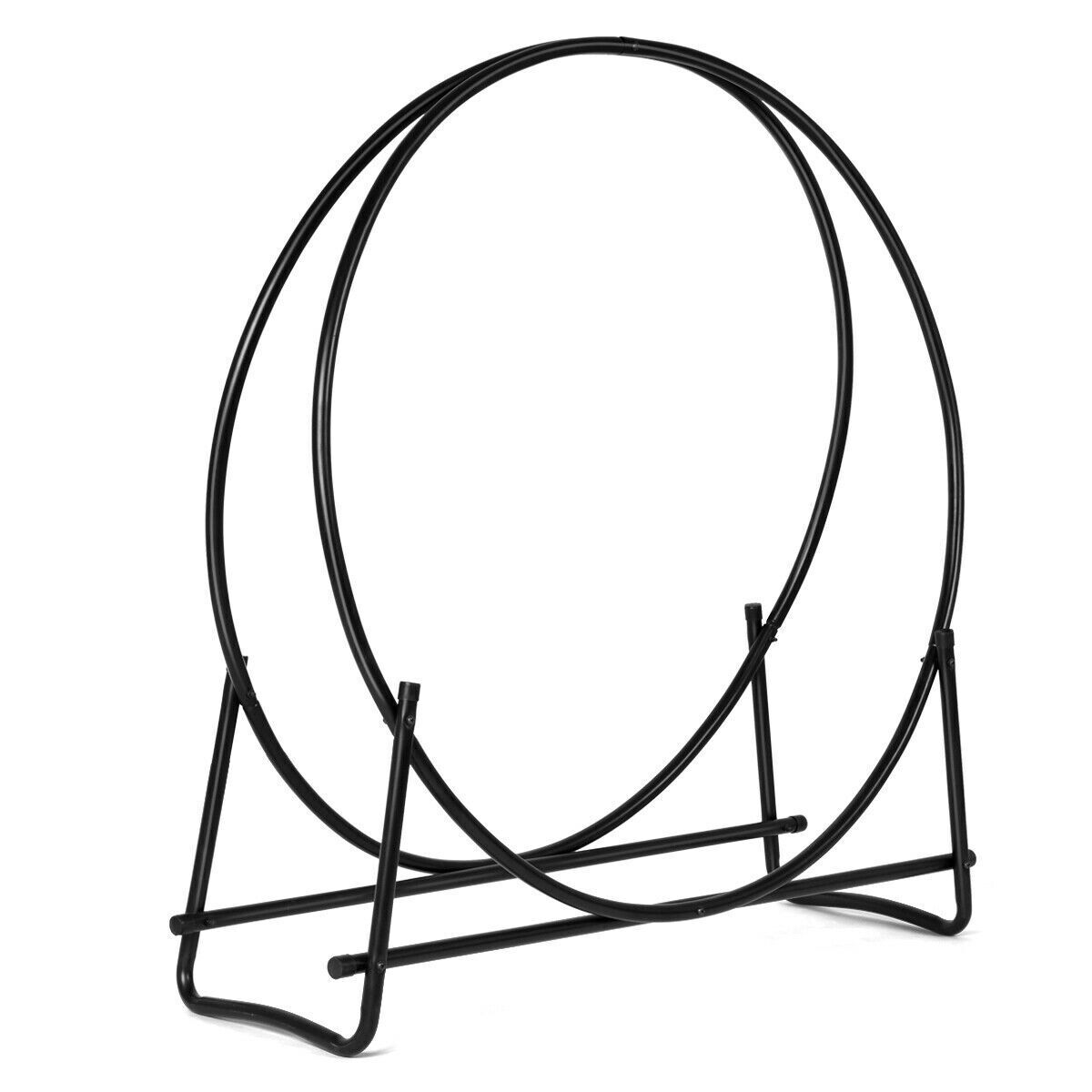 102cm Tubular Steel Log Hoop Firewood Storage Rack Holder