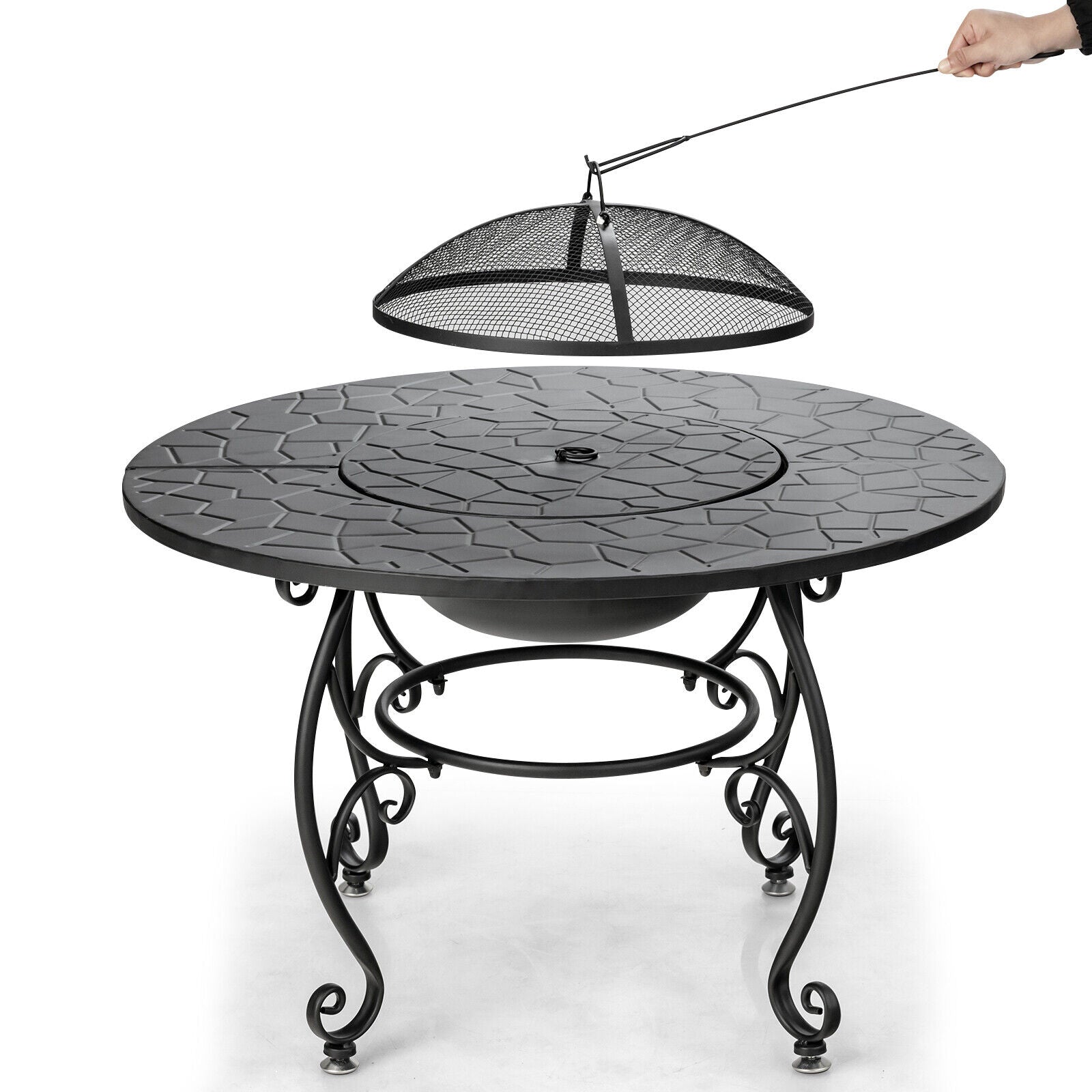 35.5" Patio Fire Pit Table Charcoal Wood with Cooking BBQ Grate