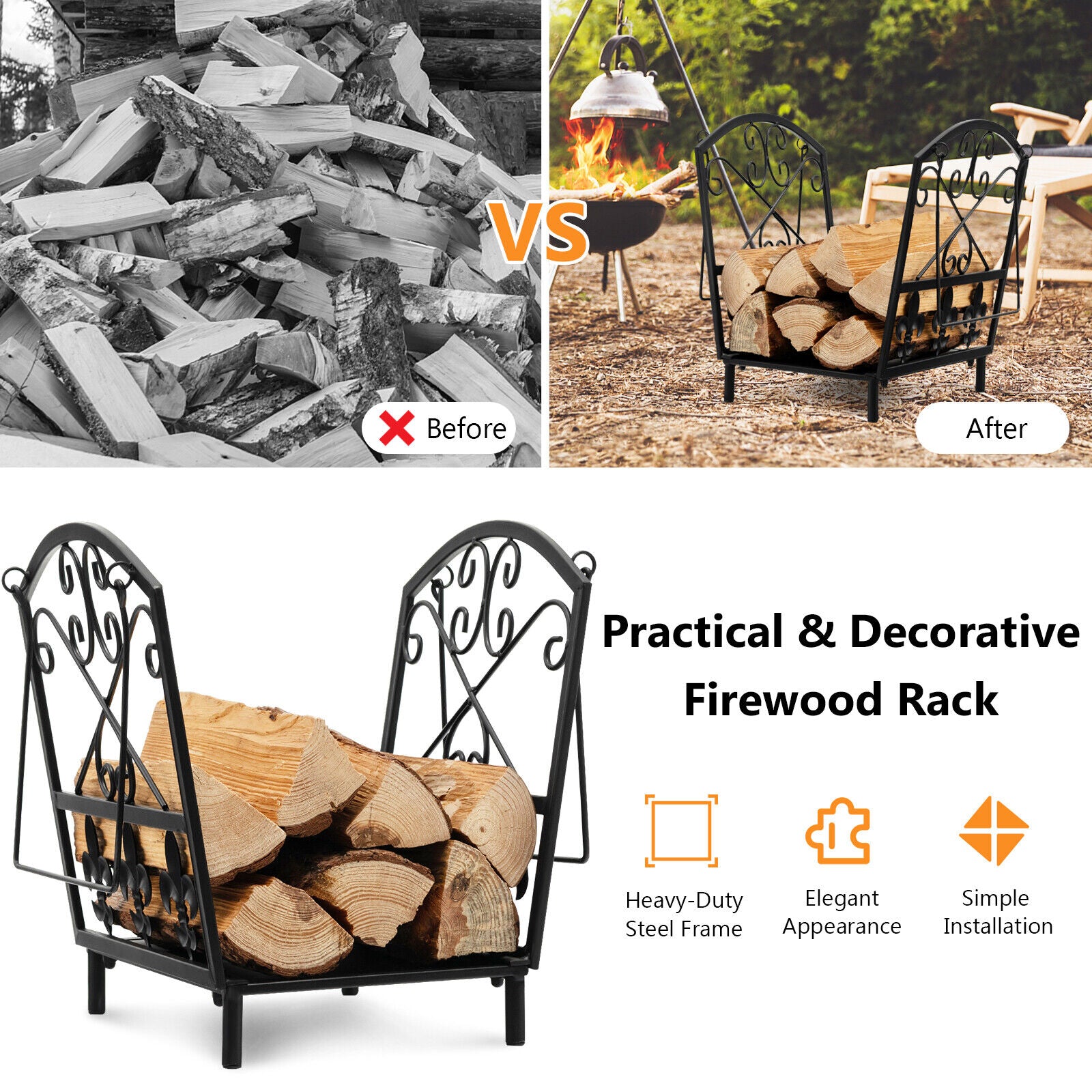 36CM Firewood Rack Decorative Steel Firewood Storage Log Holder