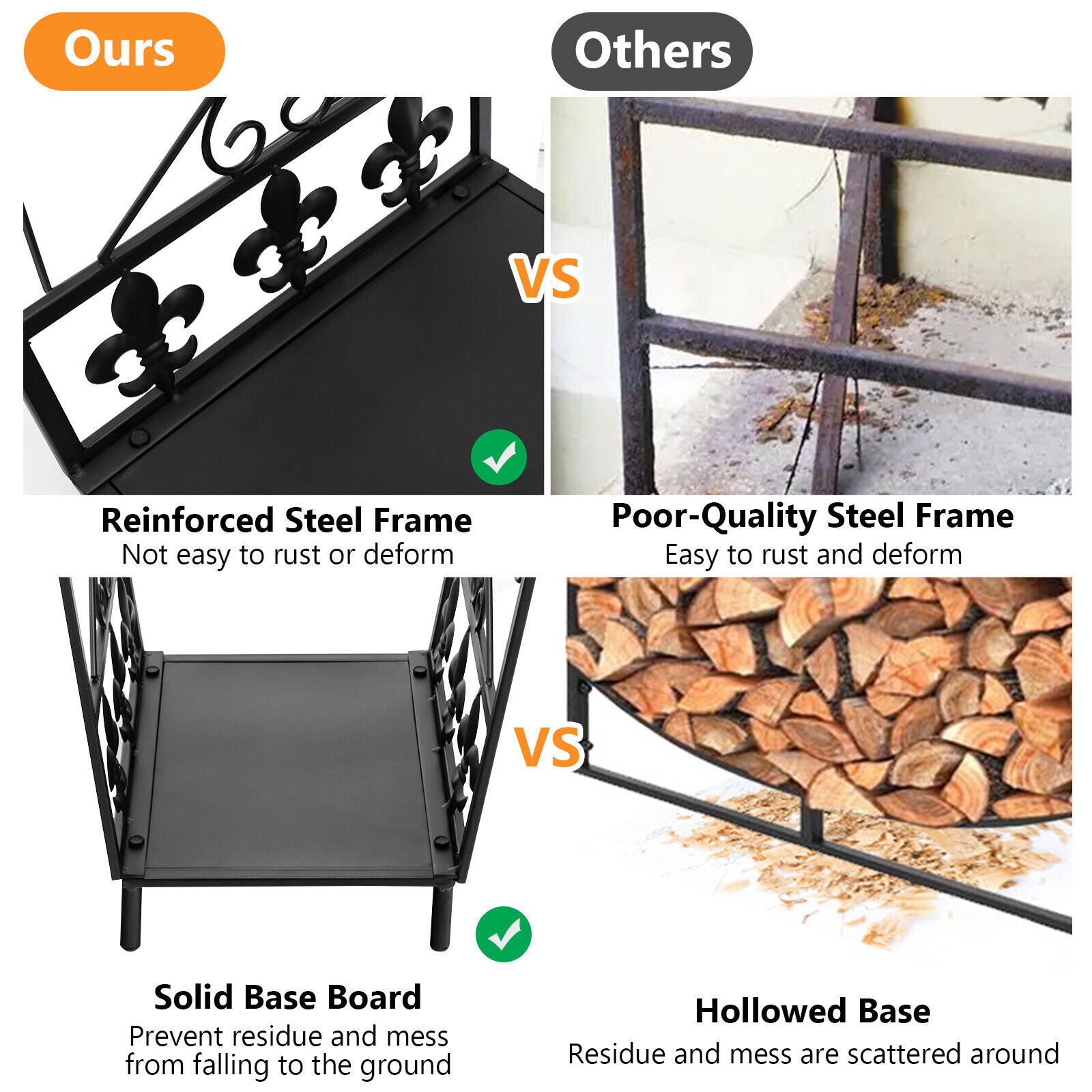 36CM Firewood Rack Decorative Steel Firewood Storage Log Holder