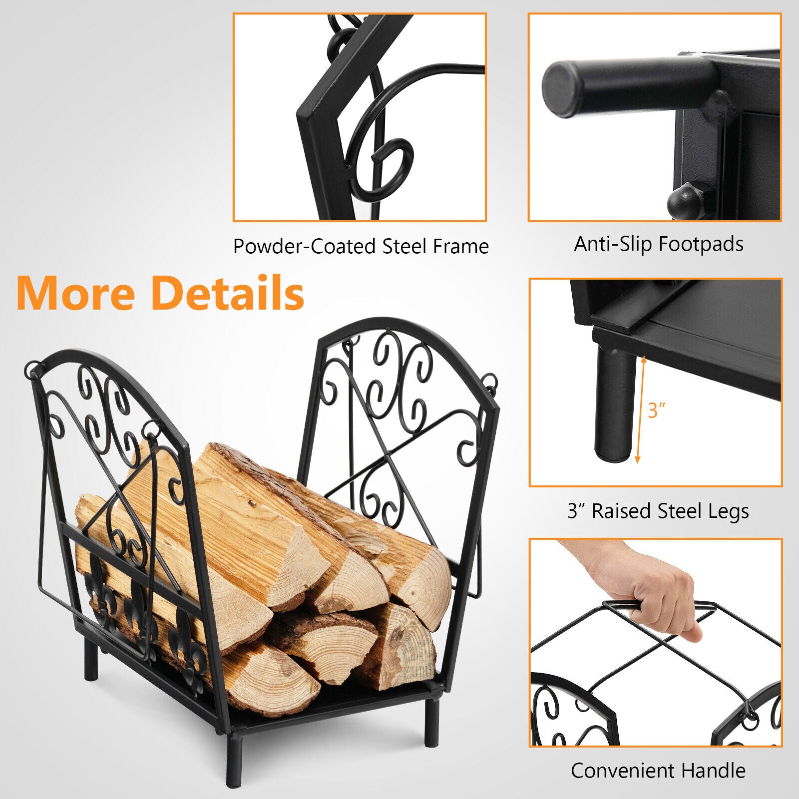 36CM Firewood Rack Decorative Steel Firewood Storage Log Holder